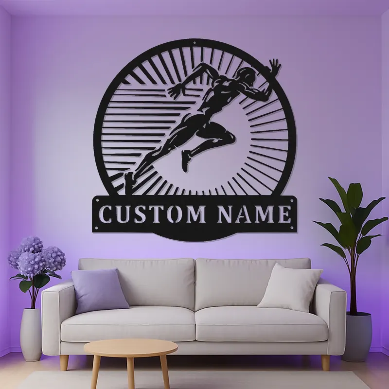 Custom Runner Name Sign | LED Metal Wall Art for Gym & Home | Personalized Track Athlete Gift | Sprint Silhouette Decor