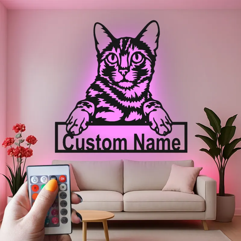 Personalisierte LED-Metall-Wandkunst mit Katze – Geschenk für Tierliebhaber, Deko für Schlaf- oder Wohnzimmer 2