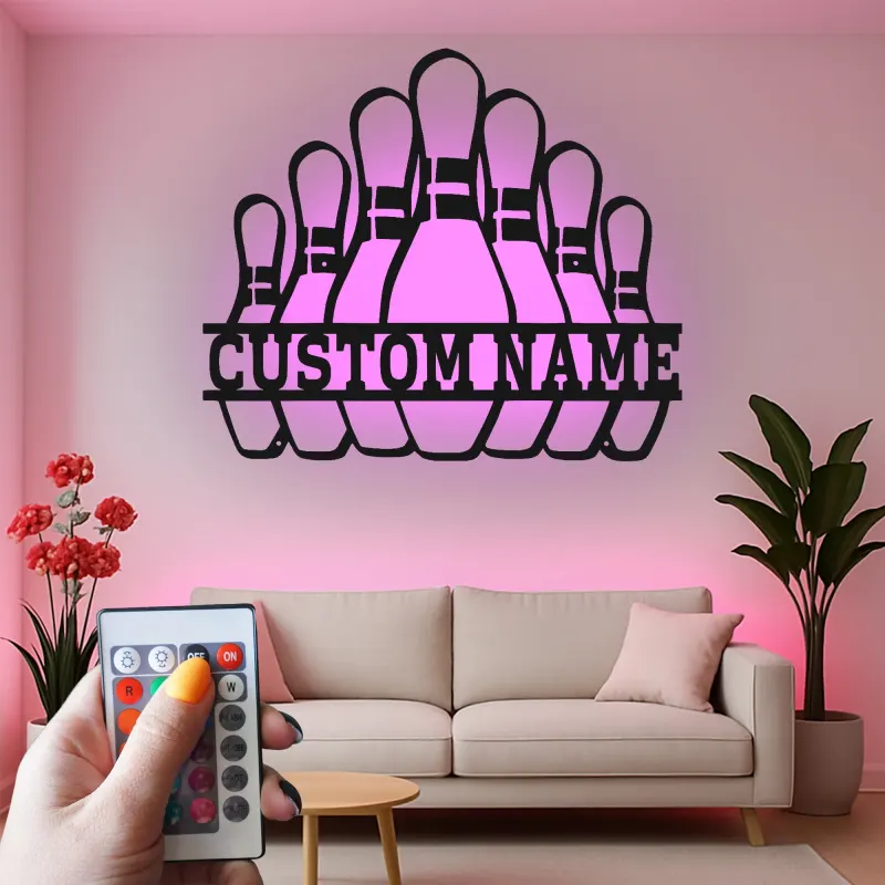 Cartel de metal LED personalizado para pines de boliche, regalo para bolichistas, decoración de sala de juegos