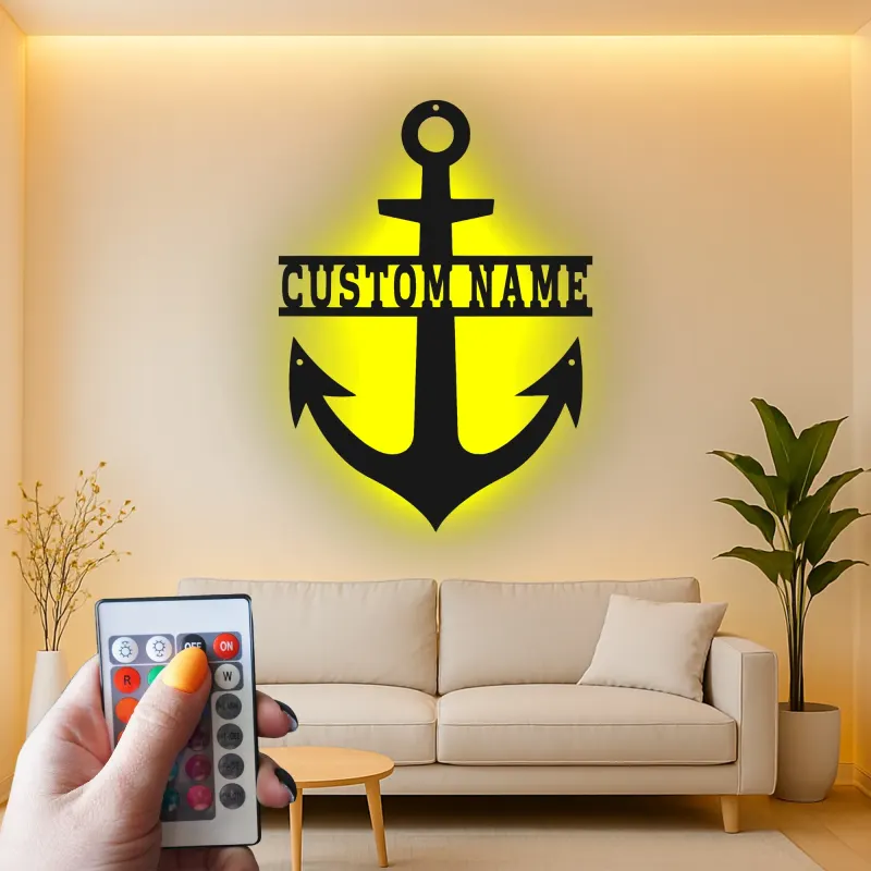 Insegna in metallo personalizzata con ancora e luce LED regalo nautico per amanti delle barche decorazione casa al mare