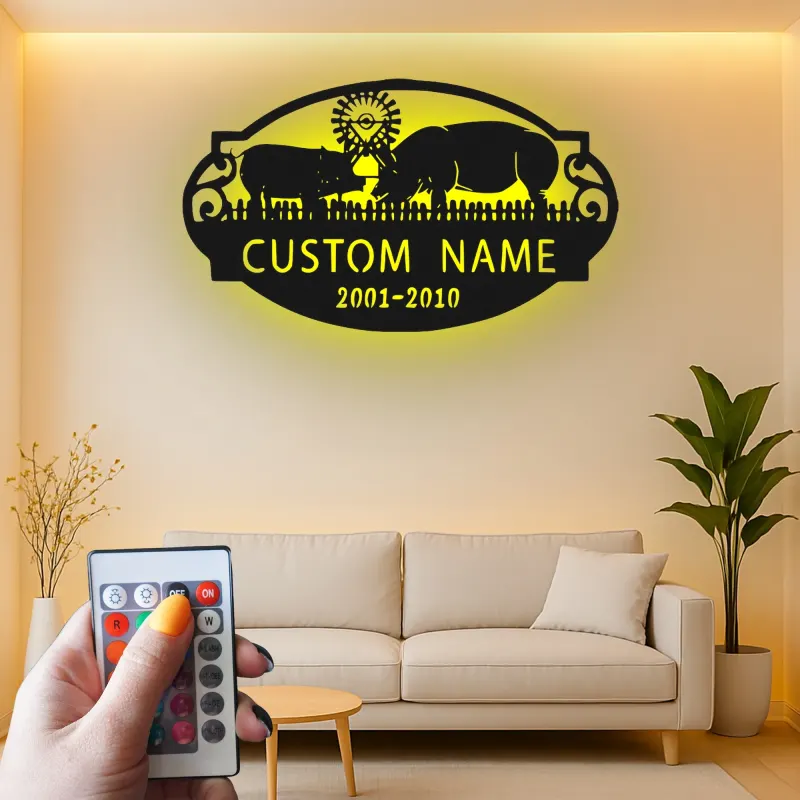 Cartel de metal LED de granja de cerdos personalizado Regalo para agricultores Decoración rústica de granero