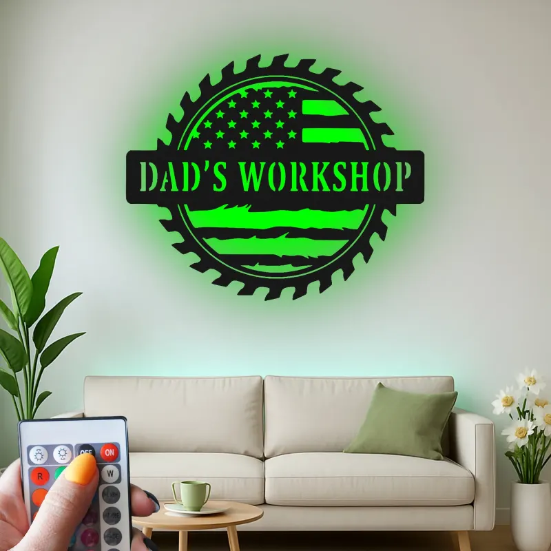 Décoration murale en métal LED personnalisée pour l'atelier de papa - cadeau parfait pour lui - décoration de garage ou d'atelier