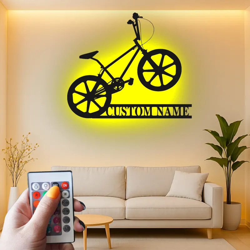 Custom BMX Bike Led Light Metal Wall Art Personalized Gift for Cyclists Garage or Bedroom Decor