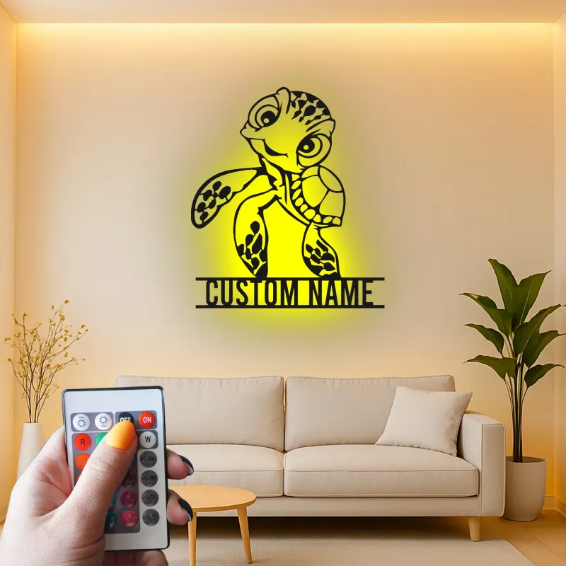 Décoration murale en métal personnalisée de tortue de mer avec rétroéclairage LED - Cadeau pour les amoureux de l'océan, décoration de nursery ou de chambre d'enfants