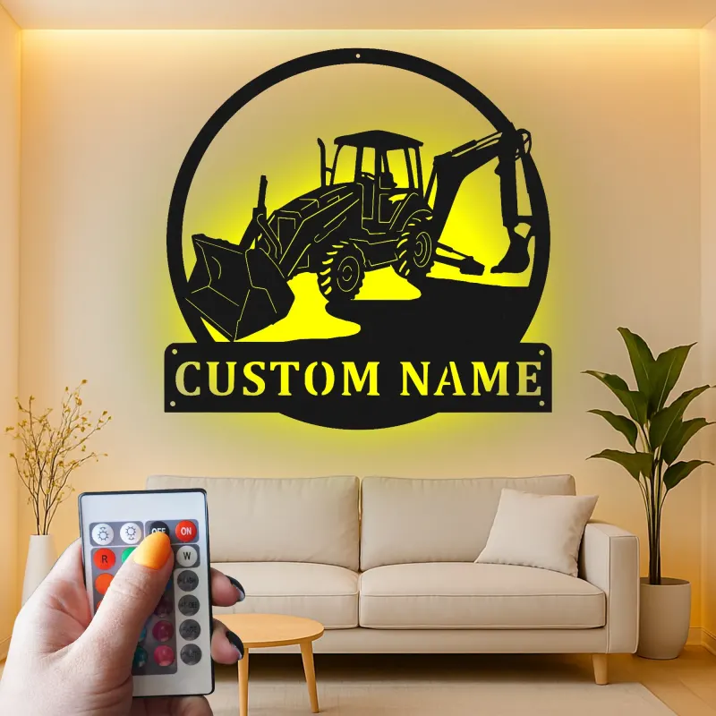 Cartel de metal LED personalizado de excavadora para regalo de entusiasta de la construcción