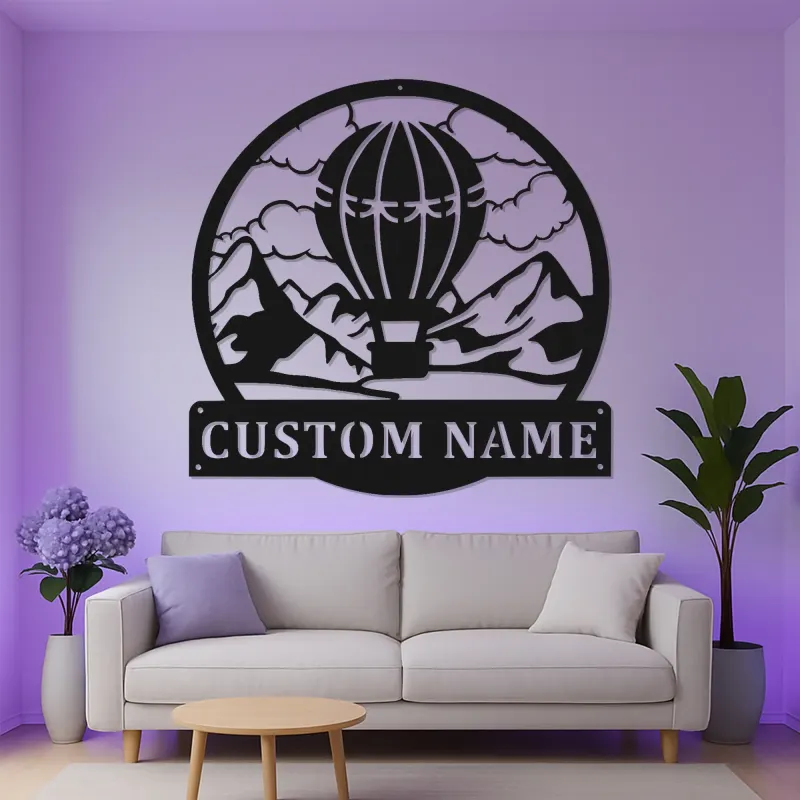 Insegna a forma di mongolfiera personalizzata | Arte in metallo LED per nursery | Decorazione avventurosa con nome personalizzato | Regalo per amante dei viaggi
