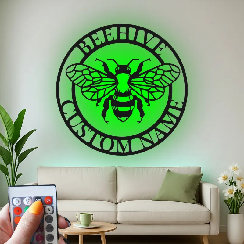 Custom Beehive Led Light Metal Wall Art Personalized Gift for Beekeepers Garden or Patio Decor