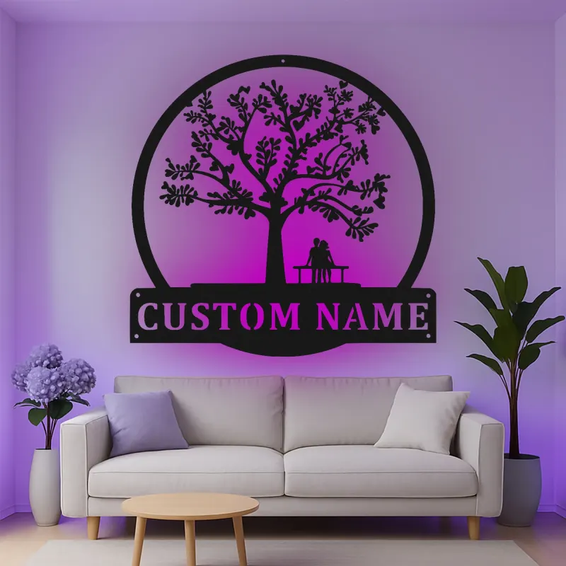 Décoration murale en métal personnalisée Arbre de Vie avec rétroéclairage LED Cadeau romantique pour couples Décor de chambre ou de salon