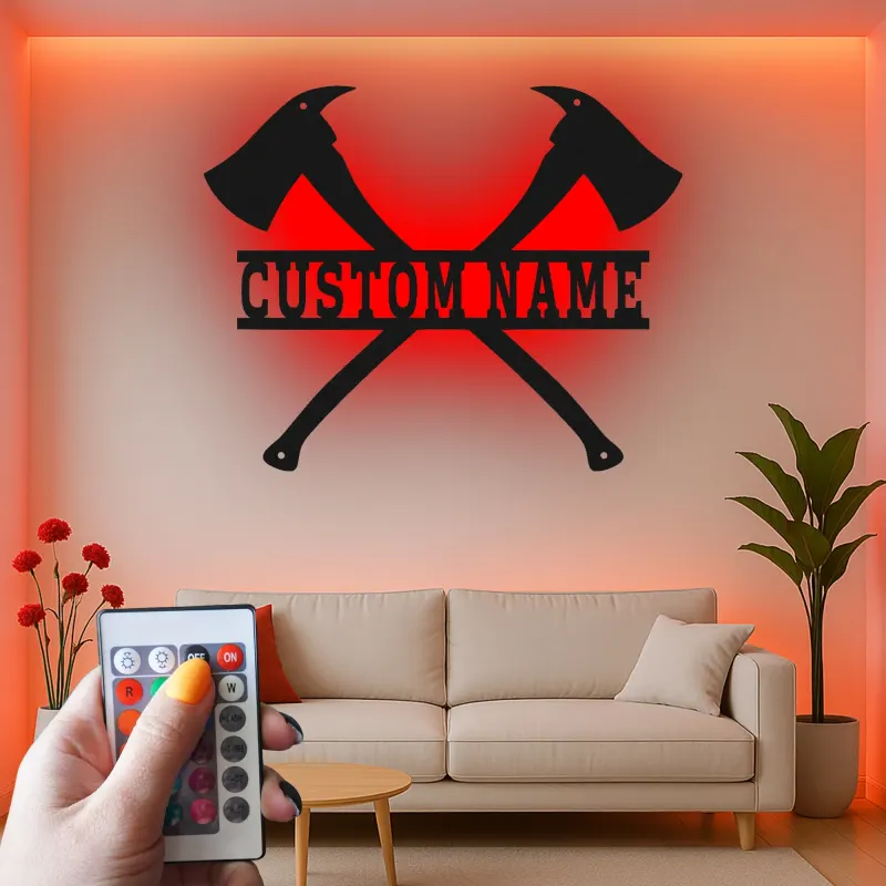 Custom Firefighter Axes LED Sign | Personalized Metal Name Art | Fire Station & Man Cave Decor | Fireman Gift