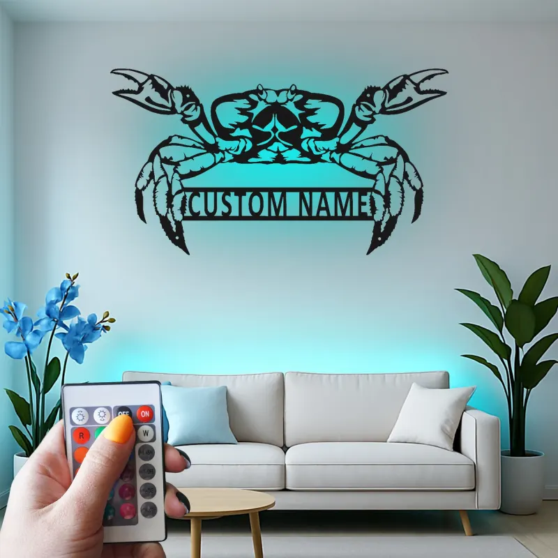 Custom Crab Led Light Metal Wall Art Personalized Coastal Gift for Beach Lovers Nautical Decor for Beach House