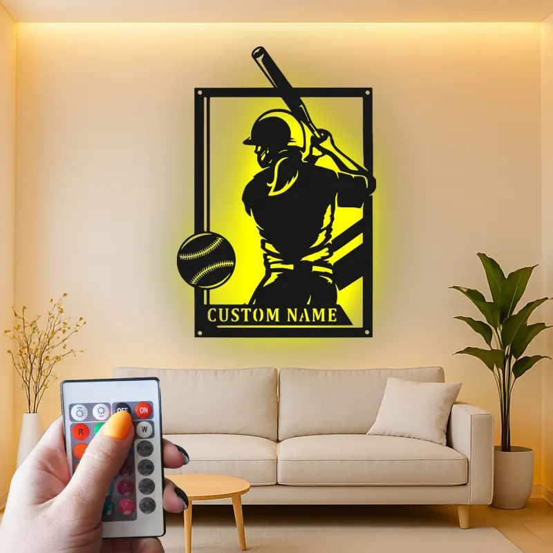 Insegna in metallo personalizzata per giocatore di softball con luce LED regalo per atleti decorazione per sala giochi sportiva 2