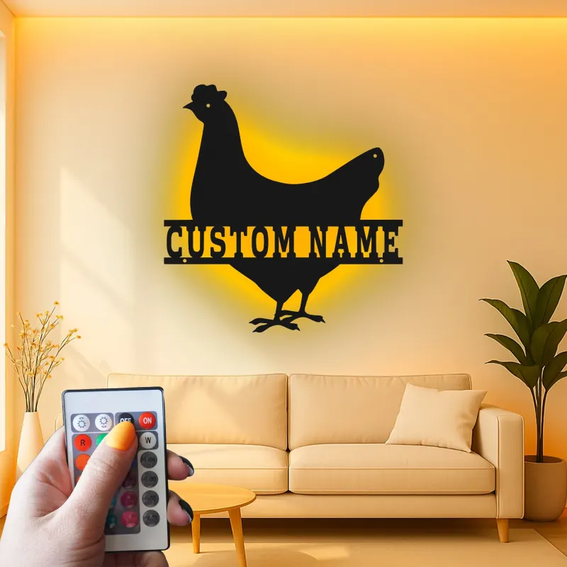 Cartel de metal LED Pollo Personalizado Regalo de Granja Decoración de Cocina o Jardín