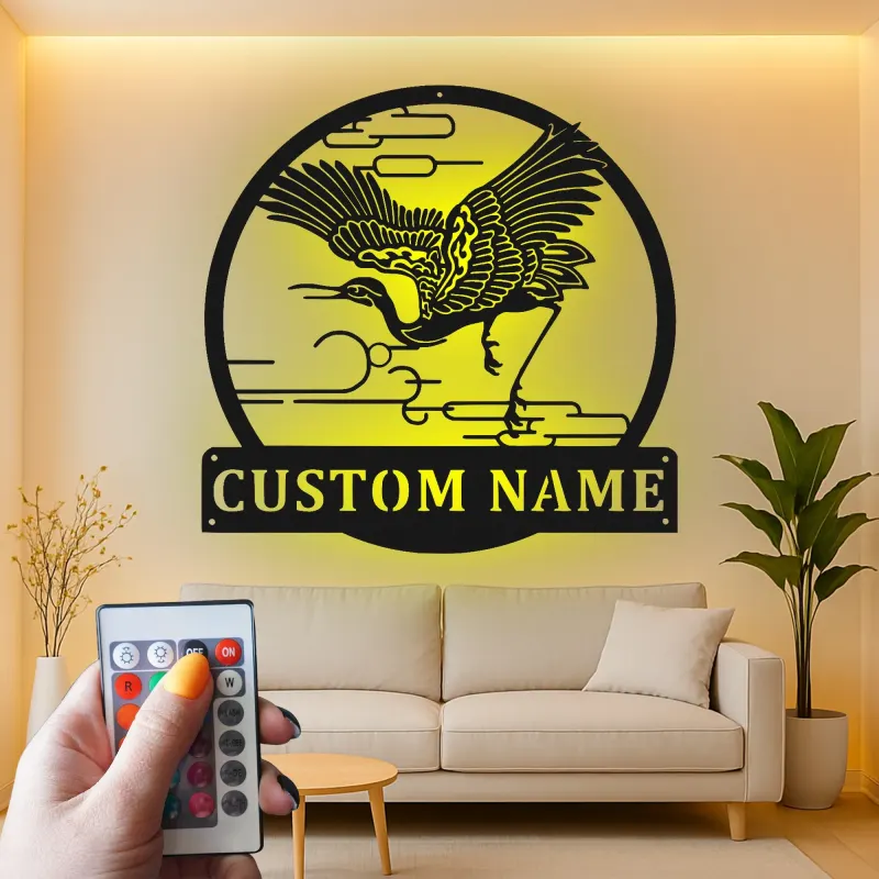 Insegna in metallo LED gru personalizzata regalo per amanti della natura decorazione elegante per soggiorno