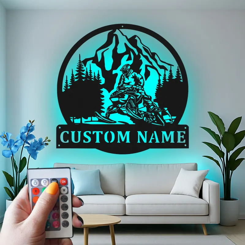 Custom Snowmobile Metal Sign | LED Backlit Wall Art | Personalized Rider Gift for Cabin & Garage Decor