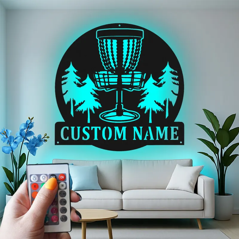 Insegna in metallo LED personalizzata per cestino da disc golf - Regalo per giocatori di disc golf e decorazione per sala giochi 1