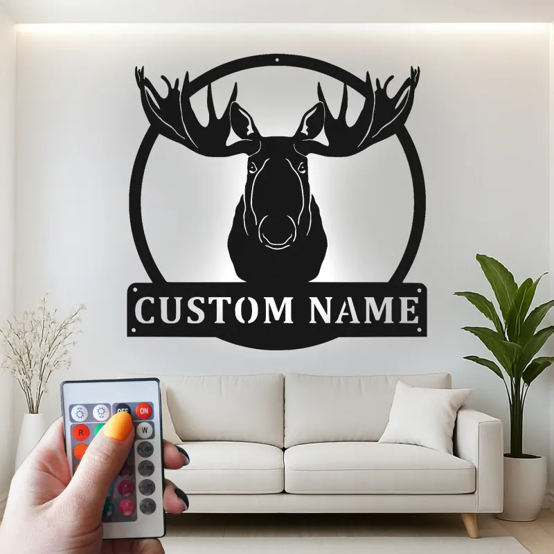 Custom Bull Moose LED Metal Sign | Rustic Wildlife Wall Art | Personalized Cabin Lodge Decor | Gift For Outdoorsmen