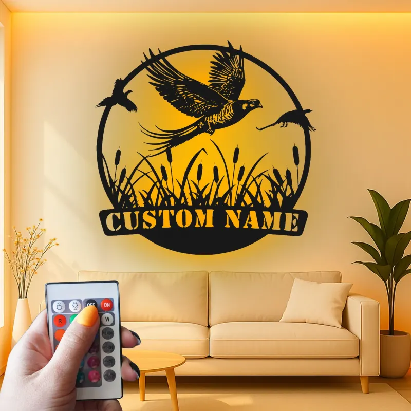 Art en métal de faisan personnalisé | Panneau LED de faune | Cadeau rustique pour chasseur et décoration de lodge