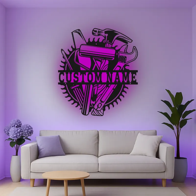 Custom Tool Set Led Light Metal Wall Art Personalized Gift for Handyman Garage Workshop Decor 1