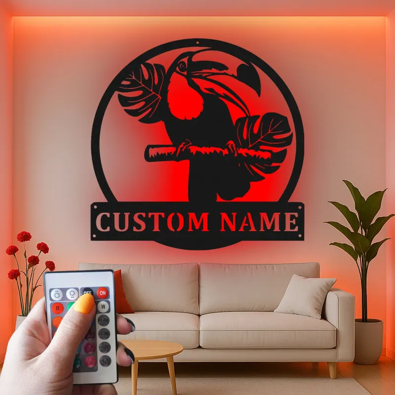 Panneau LED Toucan Personnalisé | Décoration Murale en Métal pour Patio & Décor Tropical | Cadeau pour Amateurs d'Oiseaux