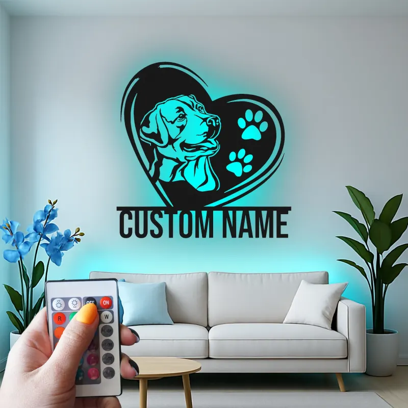 Insegna in metallo personalizzata Labrador con cuore e luce LED regalo per amanti dei cani decorazione per il soggiorno