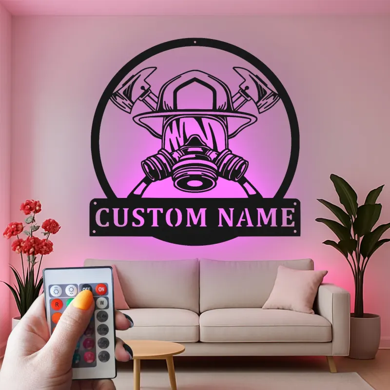 Personalized Firefighter LED Sign | Custom Metal Wall Art for Fire Station | Fireman Retirement Gift
