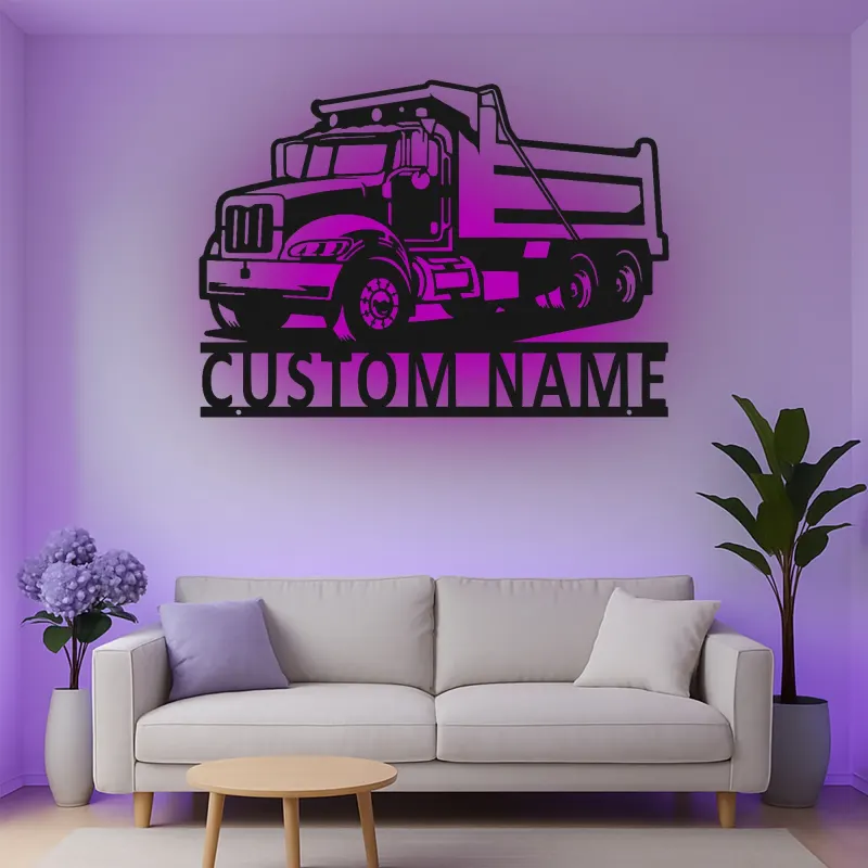 Cartel de metal LED personalizado de camión volquete regalo para entusiastas de camiones decoración de garaje o man cave 4