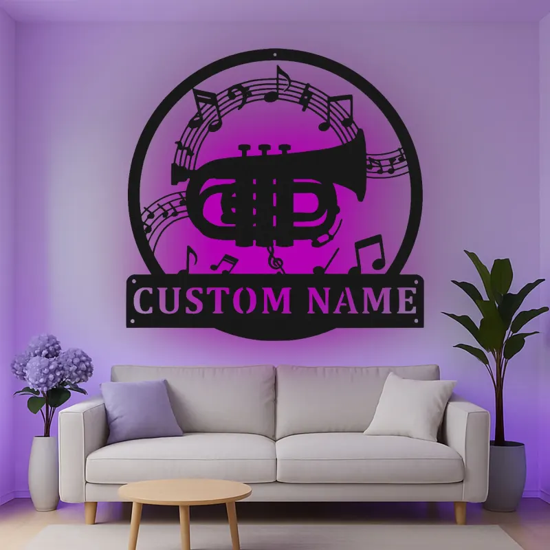 Insegna in metallo LED a forma di tromba personalizzata Regalo per musicisti Decorazione per stanze musicali per amanti della musica
