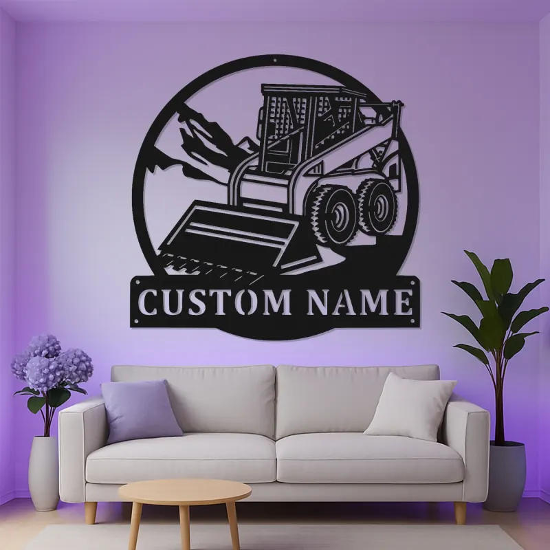 Custom Skid Steer Loader Metal Sign | Personalized LED Wall Art | Construction Equipment Decor for Operator Gift | Heavy Machinery Man Cave