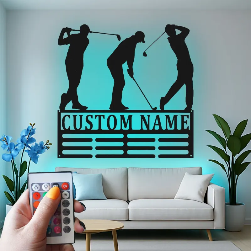 Enseigne de golf personnalisée avec LED | Décoration murale en métal sur mesure pour man cave | Plaque prénom golfeur | Cadeau pour lui