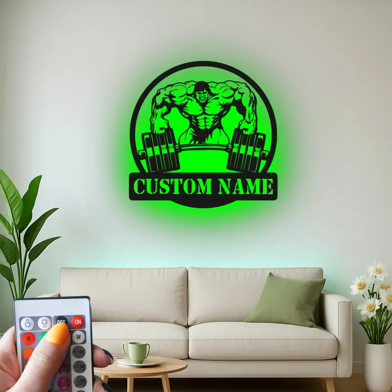 Insegna in metallo personalizzata con luce LED Bodybuilder regalo per appassionati di fitness decorazione per palestra
