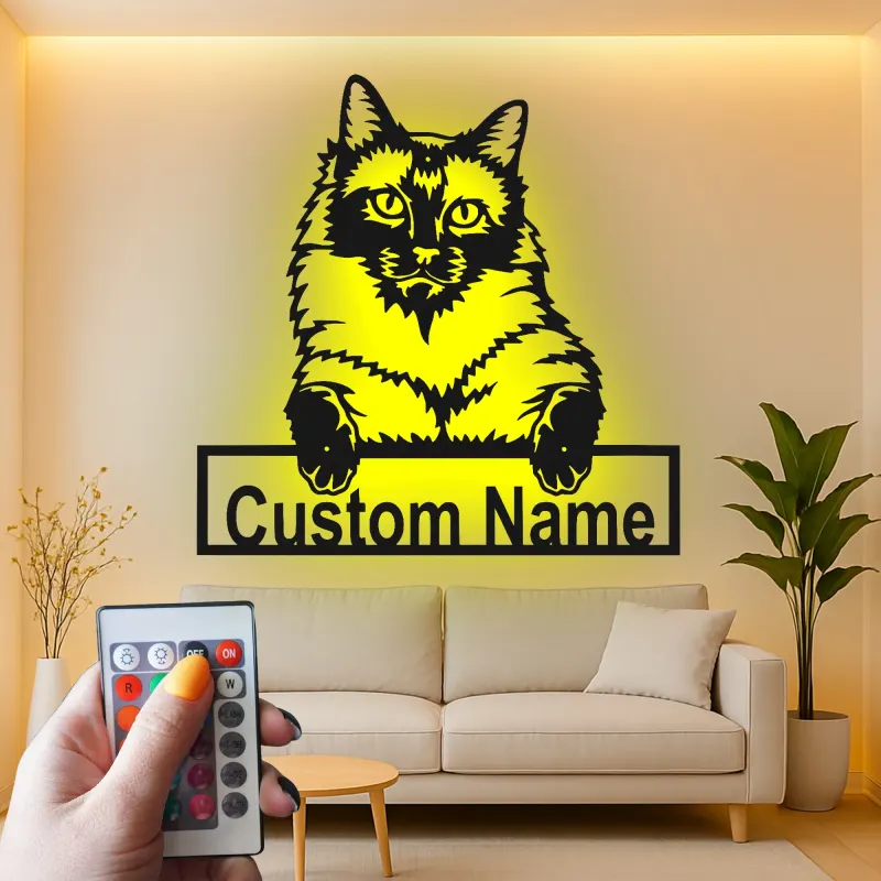 Décoration murale en métal personnalisée avec chat Maine Coon, rétroéclairage LED, cadeau pour amoureux des animaux, décoration de salon pour propriétaires de chats