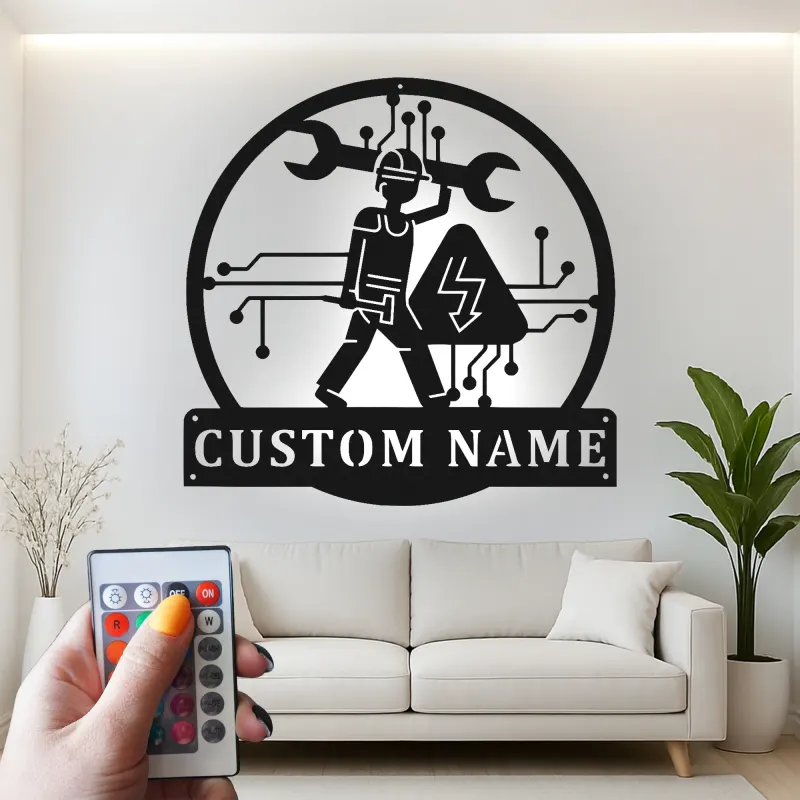 Custom Electrician Led Light Metal Wall Art Personalized Gift for Electricians Workshop or Garage Decor