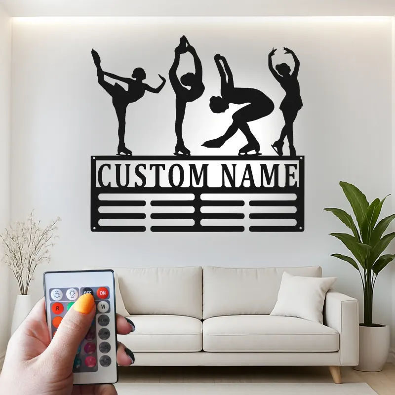 Cartel de metal LED personalizado de patinadora artística - Regalo personalizado para entusiastas del patinaje, decoración de dormitorio o estudio