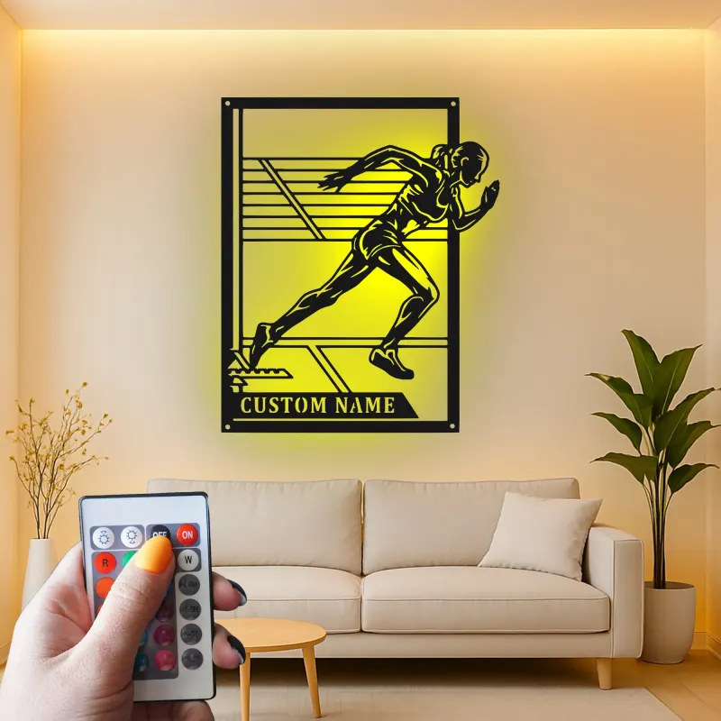 Personalized Runner Metal Sign | LED Track and Field Wall Art | Custom Sprinter Name Decor | Gift for Athlete