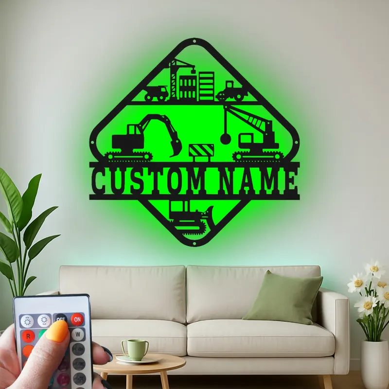 Décoration murale en métal LED de chantier personnalisée, cadeau unique pour les bâtisseurs, décoration de bureau pour les passionnés de construction