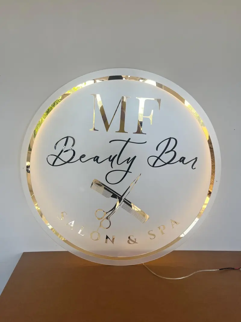Personalisiertes LED-Neon-Schild | Frosted Acrylic Gold Mirror Geschäftsdécor | Premium Salon- & Büroschilder