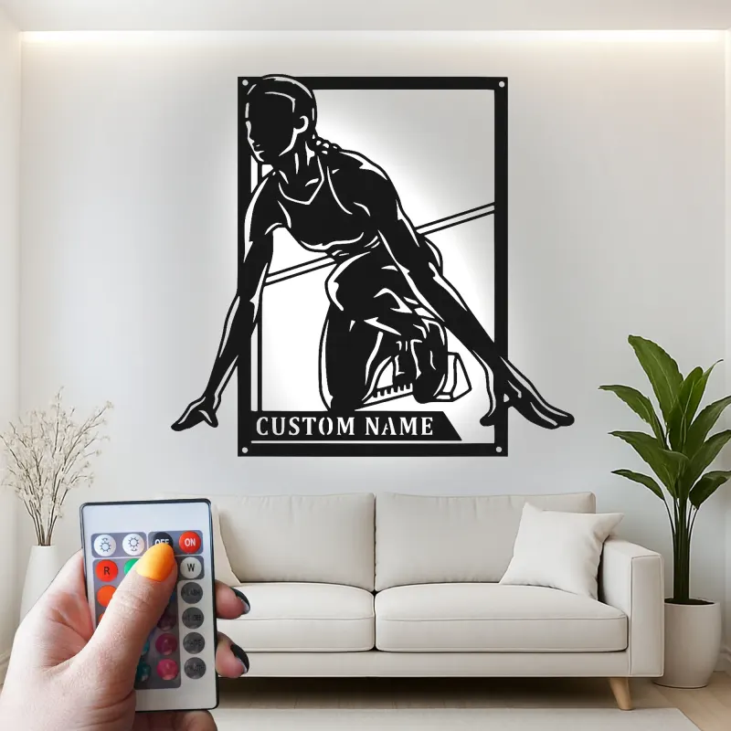 Custom Track Runner Led Light Metal Wall Art Personalized Athlete Gift Sports Room Decor for Runners 1