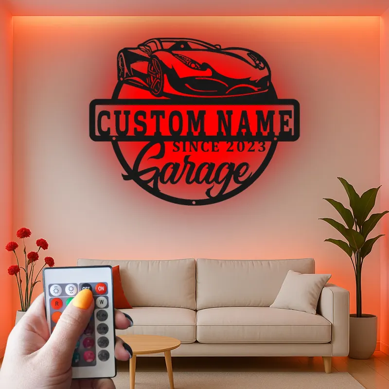Custom Sports Car Garage Led Light Metal Wall Art Personalized Gift for Car Enthusiasts Man Cave Decor 1
