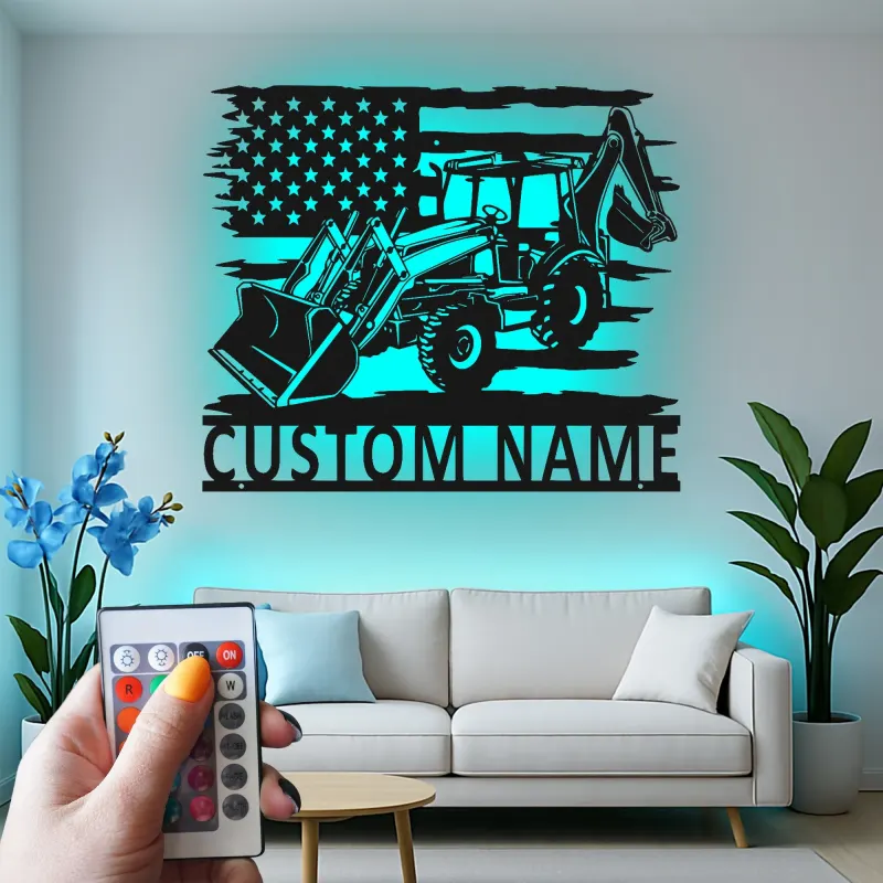 Décoration murale en métal personnalisée avec rétroéclairage LED de tracteur - Cadeau pour agriculteurs - Décor de garage ou de grange