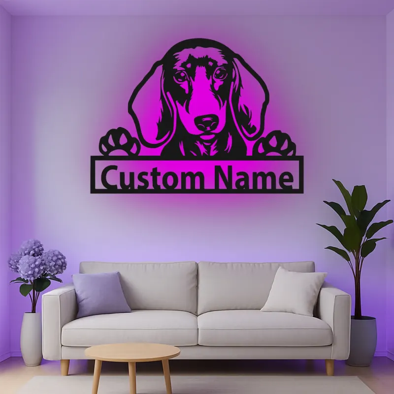 Cartel de metal LED personalizado de Dachshund, regalo para amantes de los perros, decoración para el salón 1