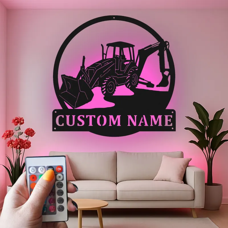 Cartel de metal LED personalizado de excavadora para regalo de entusiasta de la construcción