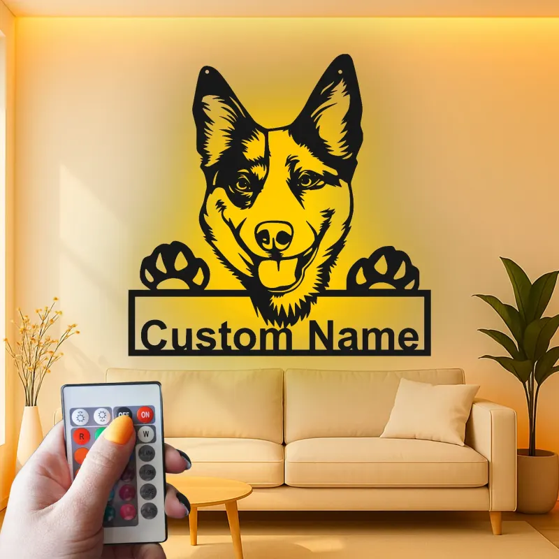 Cartel de metal LED personalizado de pastor alemán, regalo para amantes de los perros, decoración para la sala de estar 2
