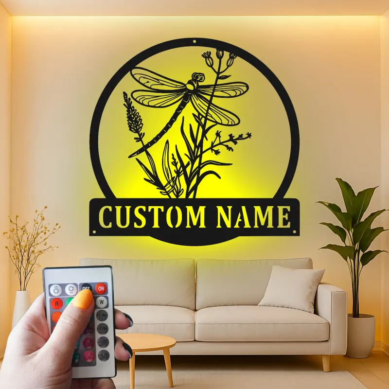 Custom Dragonfly Led Light Metal Wall Art Personalized Nature Lover Gift Garden Room Decor