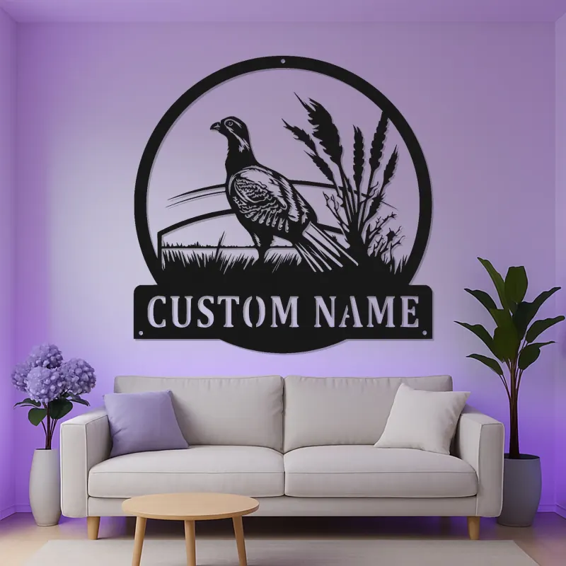 Pheasant Metal Wall Art | Custom Wildlife Sign with LED | Personalized Hunter Gift for Cabin Decor