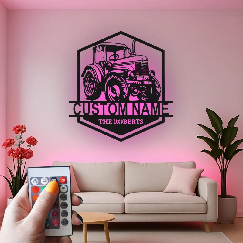 Insegna in metallo LED personalizzata a forma di trattore - Regalo per agricoltori, decorazione rustica per fattoria 2