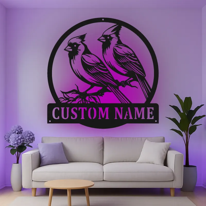 Décoration murale en métal personnalisée avec lumière LED en forme de cardinal