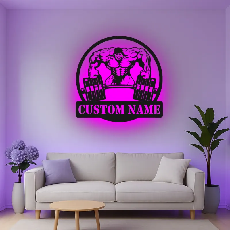 Insegna in metallo personalizzata con luce LED Bodybuilder regalo per appassionati di fitness decorazione per palestra