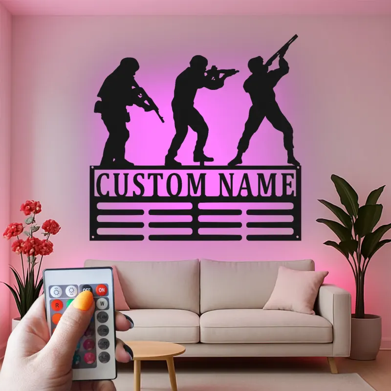 Silueta de soldado personalizada | Decoración mural LED de metal militar a medida | Decoración patriótica para veteranos y familias del ejército