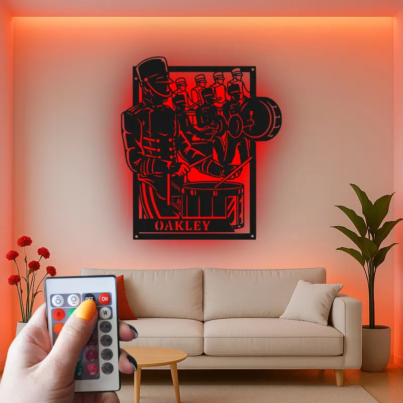 Insegna in metallo personalizzata per batteristi con LED | Insegna in metallo per banda musicale | Regalo per percussionisti e decorazione per sala band