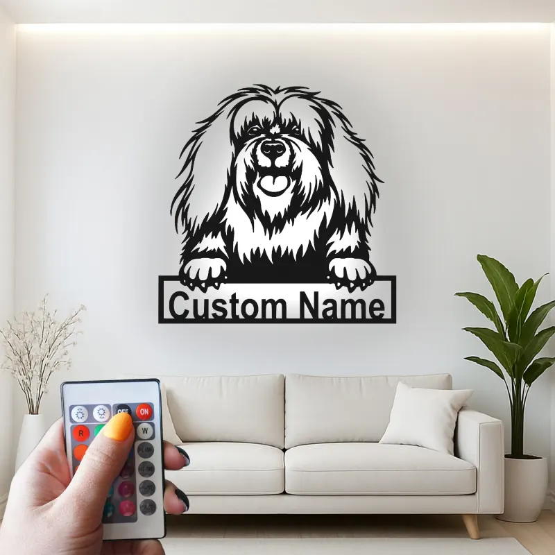 Cartel de metal LED de perro peludo personalizado, regalo para amantes de las mascotas, decoración para salón para dueños de perros